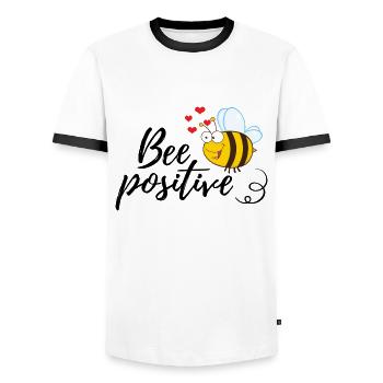 Drôle d’abeille disant abeille positive - T-shirt contrasté Homme - blanc/noir - Devant - AI Model Female 172 light (172cm) & AI Model Male 178 dark (178cm)