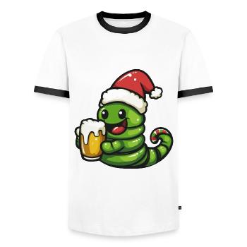 Wurm Weihnachten Bier Lustig - Männer Kontrast-T-Shirt - Weiß/Schwarz - Vorne - AI Model Female 172 light (172cm) & AI Model Male 178 dark (178cm)