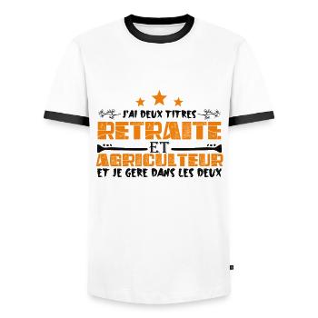 J'ai deux titres Retraite et Agriculteur. Cadeau - T-shirt contrasté Homme - blanc/noir - Devant - AI Model Female 172 light (172cm) & AI Model Male 178 dark (178cm)