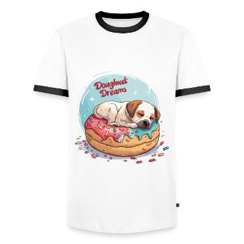 Doughnut Dog Dreams Donut Hunde Träume - Men's Ringer Shirt - white/black - Front - AI Model Female 172 light (172cm) & AI Model Male 178 dark (178cm)