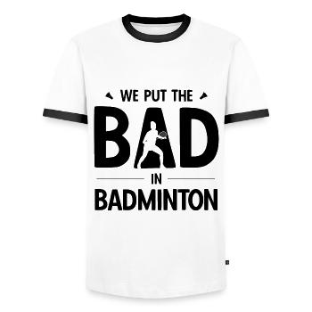 Badminton - Männer Kontrast-T-Shirt - Weiß/Schwarz - Vorne - AI Model Female 172 light (172cm) & AI Model Male 178 dark (178cm)