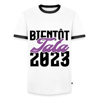 Cadeau Annonce grossesse bientôt Tata 2023. Tante. - T-shirt contrasté Homme - blanc/noir - Devant - AI Model Female 172 light (172cm) & AI Model Male 178 dark (178cm)