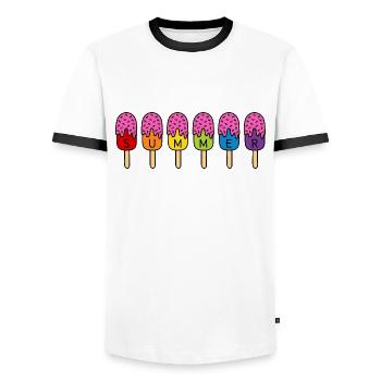 Summer Eis essen Regenbogen bunt pink Sommer Eis - Männer Kontrast-T-Shirt - Weiß/Schwarz - Vorne - AI Model Female 172 light (172cm) & AI Model Male 178 dark (178cm)