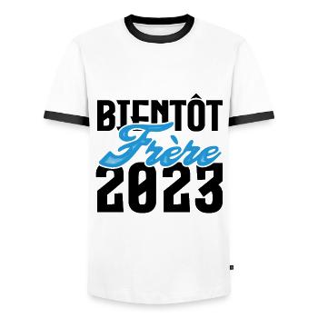 Cadeau Annonce grossesse bientôt Frère 2023. - T-shirt contrasté Homme - blanc/noir - Devant - AI Model Female 172 light (172cm) & AI Model Male 178 dark (178cm)