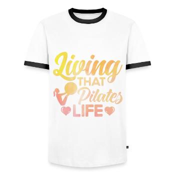 Pilates Vivre le cadeau de vie Pilates - T-shirt contrasté Homme - blanc/noir - Devant - AI Model Female 172 light (172cm) & AI Model Male 178 dark (178cm)
