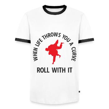 BJJ Jiu Jitsu - Männer Kontrast-T-Shirt - Weiß/Schwarz - Vorne - AI Model Female 172 light (172cm) & AI Model Male 178 dark (178cm)