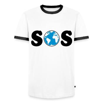 SOS – Earth Day / Climate Change (B / 3C / SVG) - Men's Ringer Shirt - white/black - Front - AI Model Female 172 light (172cm) & AI Model Male 178 dark (178cm)