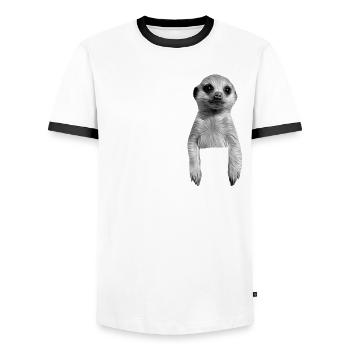 Baby meerkat in pocket pocket - Men's Ringer Shirt - white/black - Front - AI Model Female 172 light (172cm) & AI Model Male 178 dark (178cm)