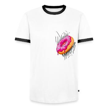 Donut Worry Be Happy - Saying l Desert l Gift - Men's Ringer Shirt - white/black - Front - AI Model Female 172 light (172cm) & AI Model Male 178 dark (178cm)