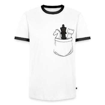 Schach in der Hosentasche - Männer Kontrast-T-Shirt - Weiß/Schwarz - Vorne - AI Model Female 172 light (172cm) & AI Model Male 178 dark (178cm)