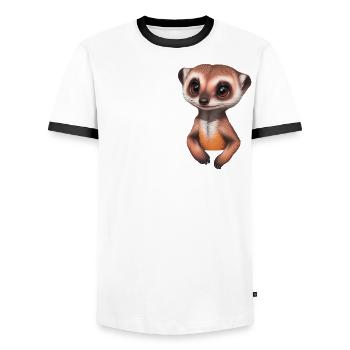 Cute meerkat meerkat in breast pocket pocket - Men's Ringer Shirt - white/black - Front - AI Model Female 172 light (172cm) & AI Model Male 178 dark (178cm)