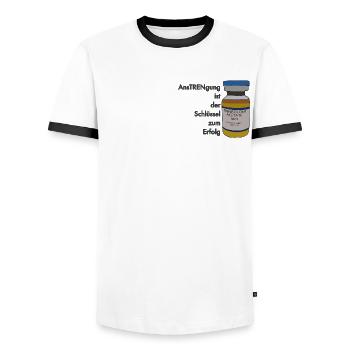 Anstrengung ist der Schlüssel Aufdruck schwarz - Männer Kontrast-T-Shirt - Weiß/Schwarz - Vorne - AI Model Female 172 light (172cm) & AI Model Male 178 dark (178cm)
