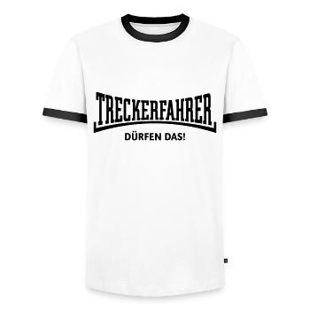 Treckerfahrer Dürfen Das! Trecker Traktor Konkav B - Männer Kontrast-T-Shirt - Weiß/Schwarz - Vorne - AI Model Female 172 light (172cm) & AI Model Male 178 dark (178cm)
