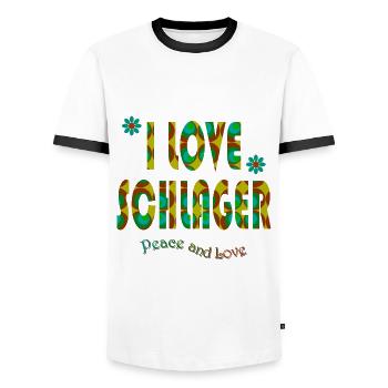 I LOVE SCHLAGER braun, türkis, grün - Männer Kontrast-T-Shirt - Weiß/Schwarz - Vorne - AI Model Female 172 light (172cm) & AI Model Male 178 dark (178cm)