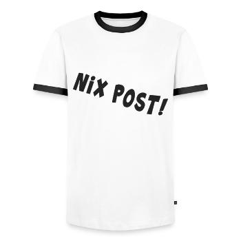 post postbote flaschenpost "nix post" - Männer Kontrast-T-Shirt - Weiß/Schwarz - Vorne - AI Model Female 172 light (172cm) & AI Model Male 178 dark (178cm)