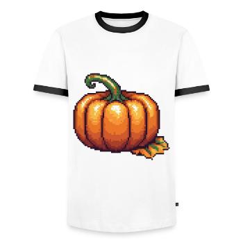 Pumpkin Pixel Icon - Men's Ringer Shirt - white/black - Front - AI Model Female 172 light (172cm) & AI Model Male 178 dark (178cm)