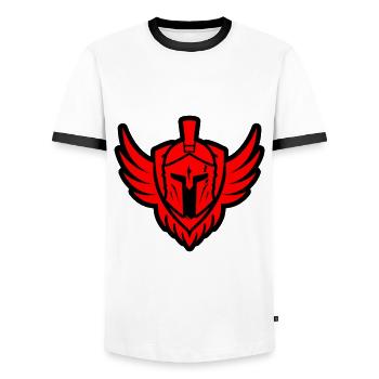 Spartan Helmet Icon - Men's Ringer Shirt - white/black - Front - AI Model Female 172 light (172cm) & AI Model Male 178 dark (178cm)