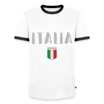 Drapeau de maillot de fan de football Italie - T-shirt contrasté Homme - blanc/noir - Devant - AI Model Female 172 light (172cm) & AI Model Male 178 dark (178cm)