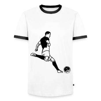 Fussball spieler Silhouette Fussballer - Männer Kontrast-T-Shirt - Weiß/Schwarz - Vorne - AI Model Female 172 light (172cm) & AI Model Male 178 dark (178cm)