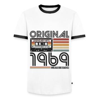 1969 born vintage retro birthday - Men's Ringer Shirt - white/black - Front - AI Model Female 172 light (172cm) & AI Model Male 178 dark (178cm)