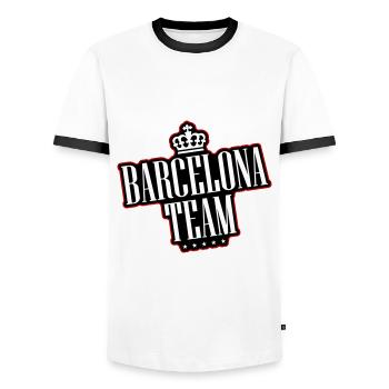 L’équipe de Barcelone - T-shirt contrasté Homme - blanc/noir - Devant - AI Model Female 172 light (172cm) & AI Model Male 178 dark (178cm)