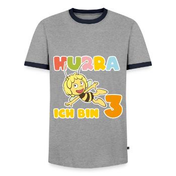 Biene Maja Hurra Ich bin 3! Dritter Geburtstag - Männer Kontrast-T-Shirt - Grau/Navy  - Vorne - AI Model Female 172 light (172cm) & AI Model Male 178 light (178cm)
