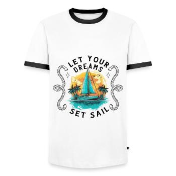 Sailor Sailboat Sailing Ship Sailing Yacht Boat - Men's Ringer Shirt - white/black - Front - AI Model Female 172 light (172cm) & AI Model Male 178 dark (178cm)