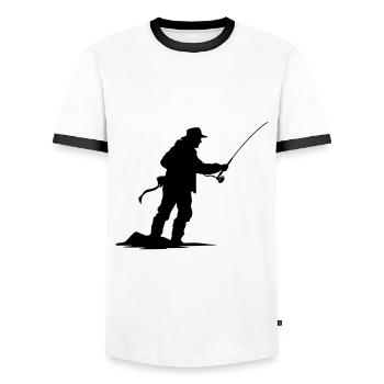 Fishing Man Silhouette - Men's Ringer Shirt - white/black - Front - AI Model Female 172 light (172cm) & AI Model Male 178 dark (178cm)