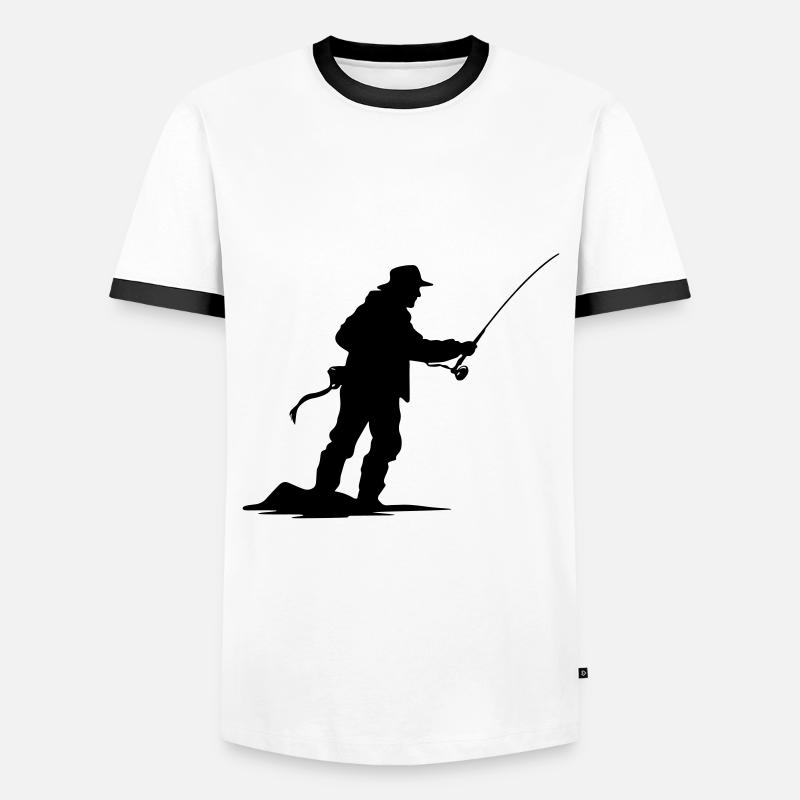 Fishing Man Silhouette - Men's Ringer Shirt - white/black