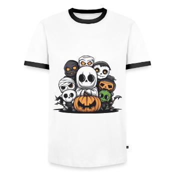Fête d’Halloween Trick Or Treat - T-shirt contrasté Homme - blanc/noir - Devant - AI Model Female 172 light (172cm) & AI Model Male 178 dark (178cm)