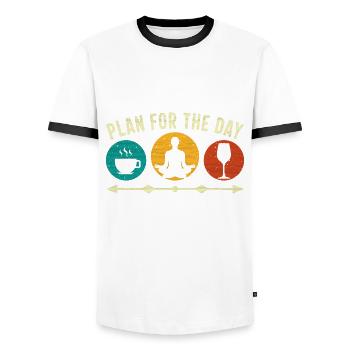 Planifiez la journée - Coffee Yoga Wine Relaxation - T-shirt contrasté Homme - blanc/noir - Devant - AI Model Female 172 light (172cm) & AI Model Male 178 dark (178cm)