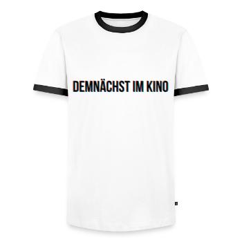 Demnächst im Kino - Männer Kontrast-T-Shirt - Weiß/Schwarz - Vorne - AI Model Female 172 light (172cm) & AI Model Male 178 dark (178cm)