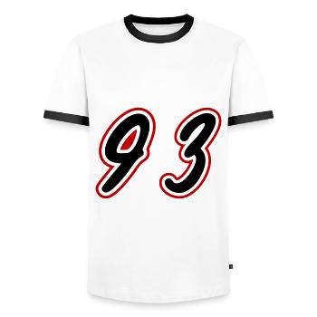 93 Number Symbol - Men's Ringer Shirt - white/black - Front - AI Model Female 172 light (172cm) & AI Model Male 178 dark (178cm)