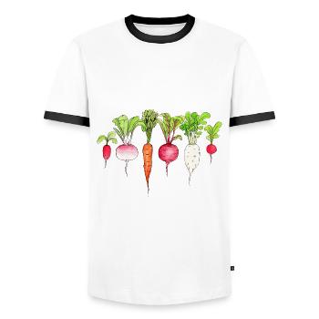 Root vegetables Radishes Carrot beetroot Radish - Men's Ringer Shirt - white/black - Front - AI Model Female 172 light (172cm) & AI Model Male 178 dark (178cm)
