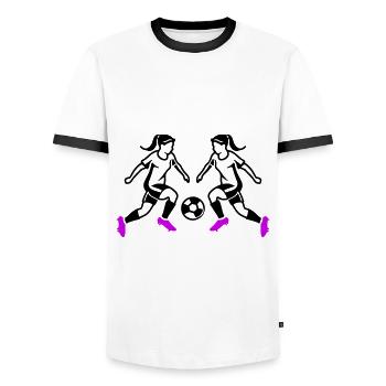 Soccer Team Women's Soccer - Men's Ringer Shirt - white/black - Front - AI Model Female 172 light (172cm) & AI Model Male 178 dark (178cm)