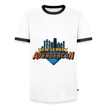 New Jersey Avenger Con T-Shirt - Men's Ringer Shirt - white/black - Front - AI Model Female 172 light (172cm) & AI Model Male 178 dark (178cm)