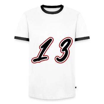 13 Zahl symbol - Männer Kontrast-T-Shirt - Weiß/Schwarz - Vorne - AI Model Female 172 light (172cm) & AI Model Male 178 dark (178cm)