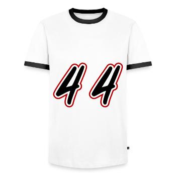 44 Zahl symbol - Männer Kontrast-T-Shirt - Weiß/Schwarz - Vorne - AI Model Female 172 light (172cm) & AI Model Male 178 dark (178cm)