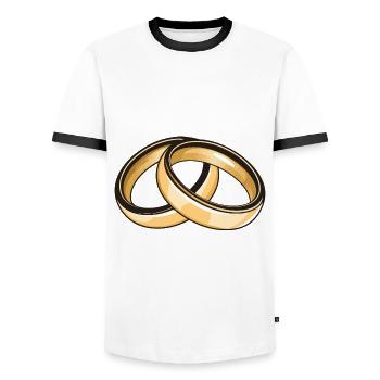 Wedding Wedding Rings - Men's Ringer Shirt - white/black - Front - AI Model Female 172 light (172cm) & AI Model Male 178 dark (178cm)