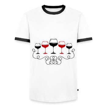 Wine Red Wine Glass Icon - Men's Ringer Shirt - white/black - Front - AI Model Female 172 light (172cm) & AI Model Male 178 dark (178cm)