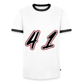41 Zahl symbol - Männer Kontrast-T-Shirt - Weiß/Schwarz - Vorne - AI Model Female 172 light (172cm) & AI Model Male 178 dark (178cm)