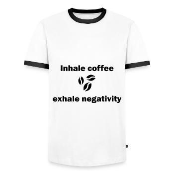 Inhale coffee exhale negativity - Männer Kontrast-T-Shirt - Weiß/Schwarz - Vorne - AI Model Female 172 light (172cm) & AI Model Male 178 dark (178cm)