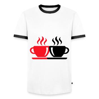 Coffee cup - Men's Ringer Shirt - white/black - Front - AI Model Female 172 light (172cm) & AI Model Male 178 dark (178cm)