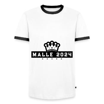 Malle 2024 Krone Holiday - Men's Ringer Shirt - white/black - Front - AI Model Female 172 light (172cm) & AI Model Male 178 dark (178cm)