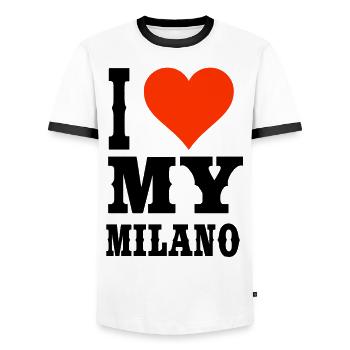 I love my Milano - cool Milan T-shirt - Men's Ringer Shirt - white/black - Front - AI Model Female 172 light (172cm) & AI Model Male 178 dark (178cm)