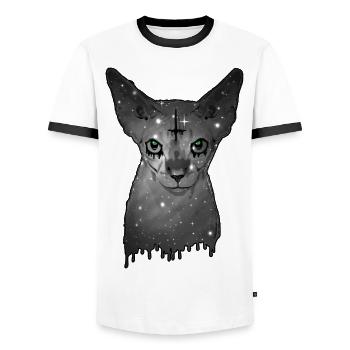 Ägyptische Katze Sphynx Cat - Männer Kontrast-T-Shirt - Weiß/Schwarz - Vorne - AI Model Female 172 light (172cm) & AI Model Male 178 dark (178cm)