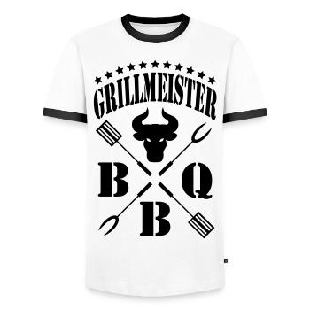 Grillmeister - Männer Kontrast-T-Shirt - Weiß/Schwarz - Vorne - AI Model Female 172 light (172cm) & AI Model Male 178 dark (178cm)
