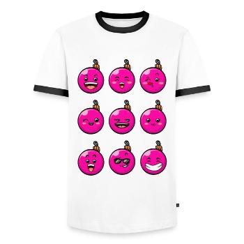 9 Christmas baubles #7/10 Pink - Men's Ringer Shirt - white/black - Front - AI Model Female 172 light (172cm) & AI Model Male 178 dark (178cm)