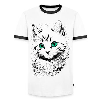 Kätzchen-Tattoo 🐾 2 - Männer Kontrast-T-Shirt - Weiß/Schwarz - Vorne - AI Model Female 172 light (172cm) & AI Model Male 178 dark (178cm)