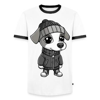 Whippet Hund Winter - Männer Kontrast-T-Shirt - Weiß/Schwarz - Vorne - AI Model Female 172 light (172cm) & AI Model Male 178 dark (178cm)